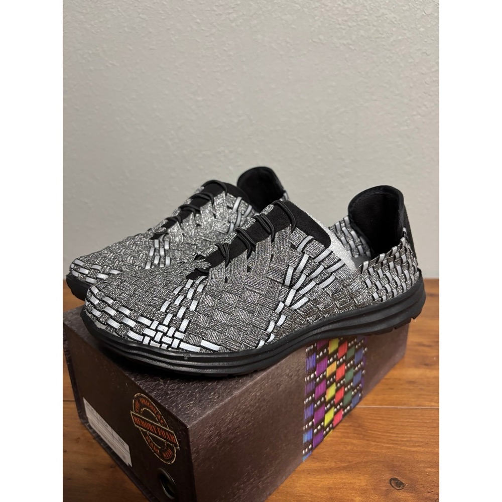 Bernie Mev Victoria Pewter Black Reflective Woven Sneaker Size 37 US 6.5-7